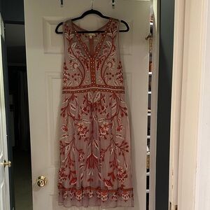 Moulinette Soeurs coral and White Embroidered Midi Dress